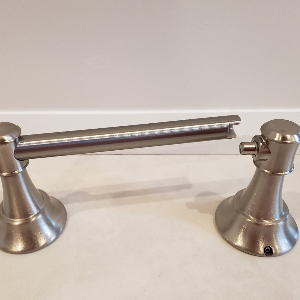 Pivoting Double Post Bathroom Toilet Roll/Toilet Paper Holder in Brushed Nickel - Picture 3 of 8